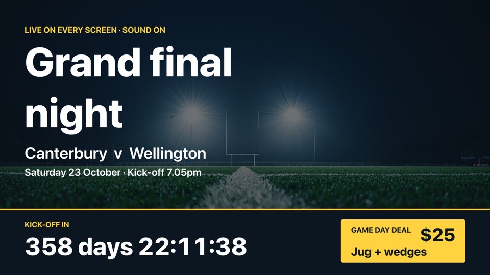 Live sport night digital signage template (landscape): Big game promo with a live countdown to kick-off