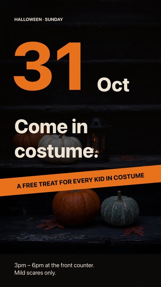 Halloween treats digital signage template (portrait): Moody Halloween poster with a giant date and treats for costumes