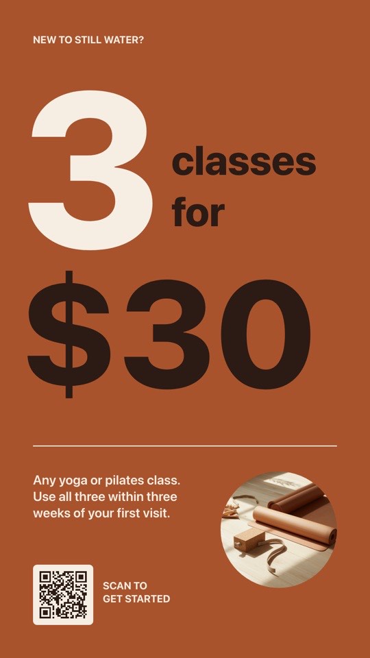 Intro offer: 3 classes for $30 digital signage template (portrait): Typographic poster with giant numerals for a new student offer